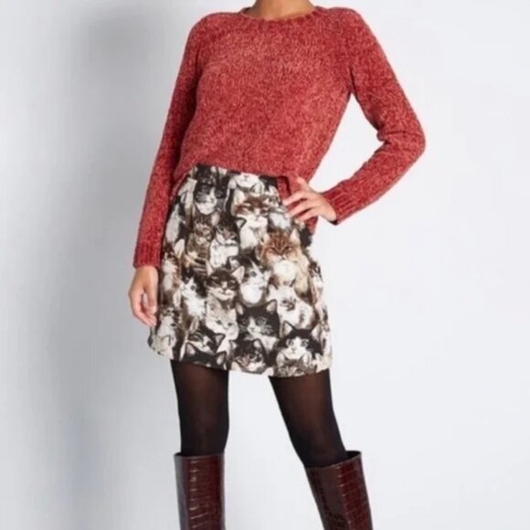 MODCLOTH Tapestry Cat Print Skirt - Picture 1 of 9